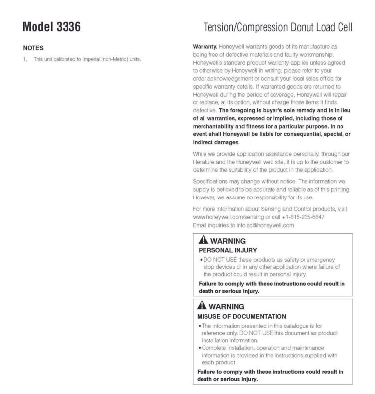 Honeywell / Model 3336 / Tension/Compression Donut Load Cell - KSENSORS