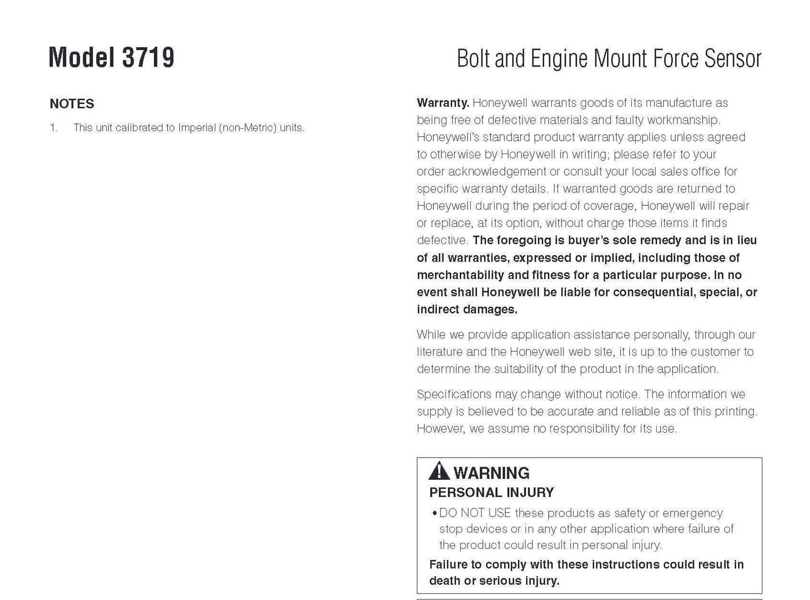 Honeywell / Model 3719 / Bolt and Engine Mount Force Sensor - KSENSORS ...