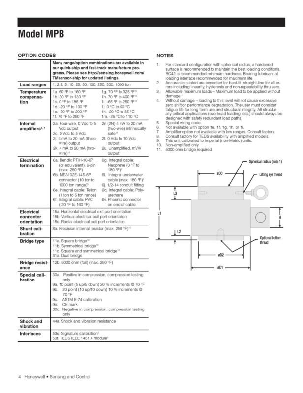 Honeywell / Model MPB / High Capacity Compact Compression Load Cell ...