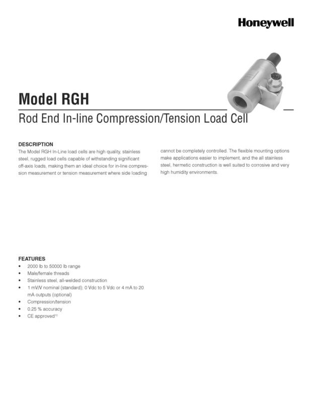 View Example Rhw28 Honeywell / Model RGH / 로드엔드형 인라인 인장/압축 로드셀 - KSENSORS : 케이센서스