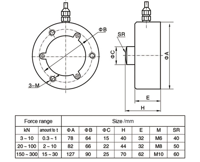 Dimension Drawing of TJH-14 Membrane Load Cell