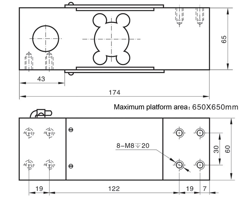 Dimension Drawing of TJH-2B Parallel Beam Load Cell