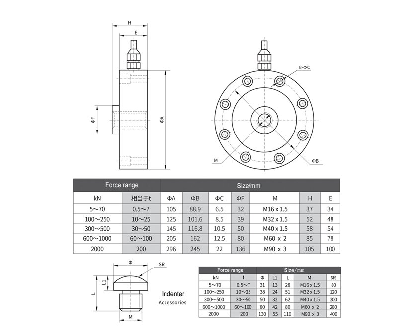 Dimension Drawing of TJH-4B Spoke Type Load Cell