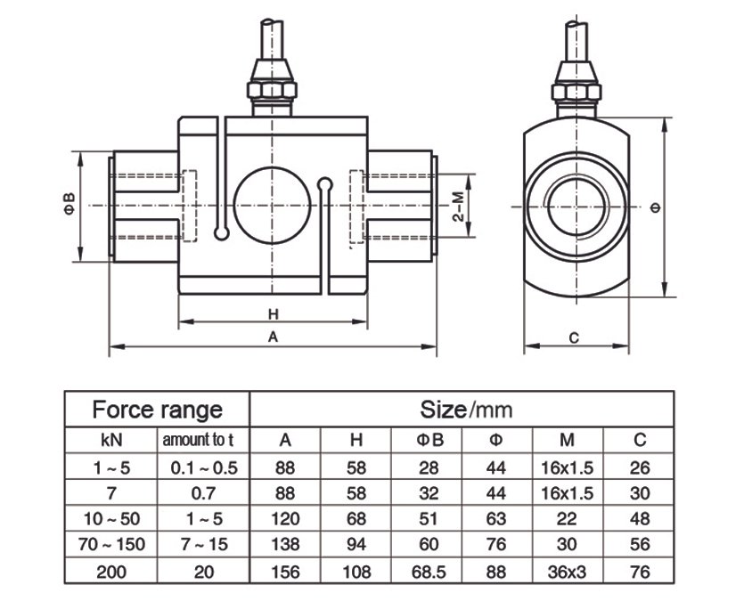 Dimension Drawing of TJL-4 Column Type Tension Load Cell