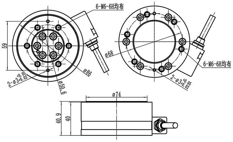MLC5906W-100 Multidirectional force sensor dimension
