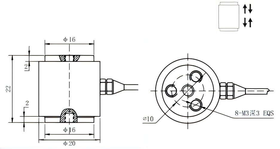 Dia20*H22mm compression and tension measurement Mini Force Sensor 20,50,100,200,300,500,1000,2000N drawing