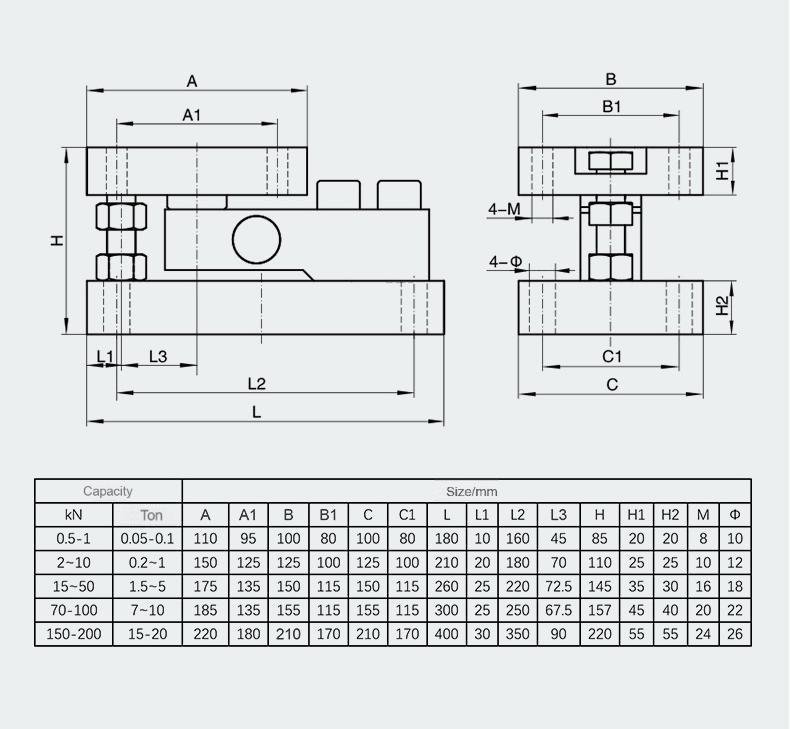AW42B shear beam weighing module drawing