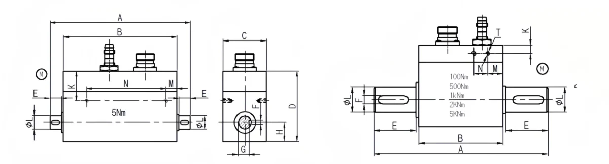 Dynamic Rotary Torque Sensor Speed 1000 RPM size
