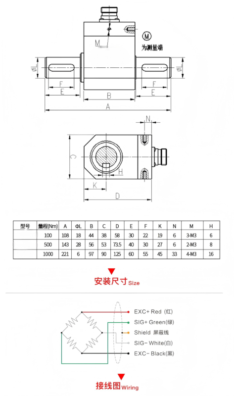Inline Dynamic Rotary Torque Sensor Transducers SIZE