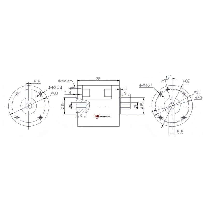 Mini Static Strain Gauge Resistance Torque Sensor SIZE